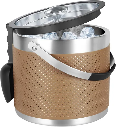 Miniatura 10 de Cubo de hielo de acero inoxidable de doble pared de 3.2L con tapa, cuchara, cubo de hielo aislado actualizado para bar de cócteles y fiestas Plateado
