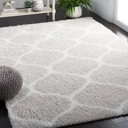 Miniatura 9 de SAFAVIEH Tahoe Shag Collection - Alfombra para pasillo, 2 x 9 pies, color beige y blanco, diseño de enrejado, no desprende pelusa y de fácil