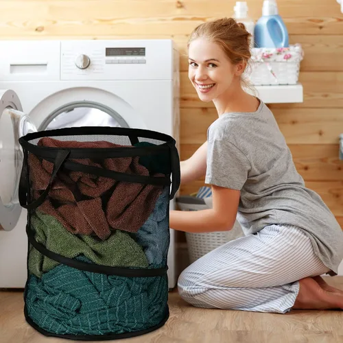 Miniatura 2 de BATTOO Cestas de lavandería plegables, cesta desplegable para lavandería, cesta de lavandería extra grande de 113L con bolsa portátil de malla