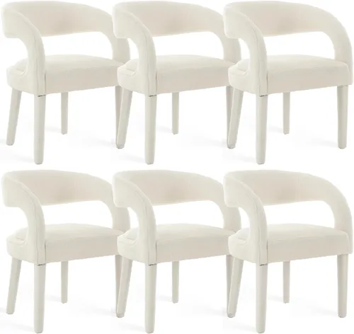 Miniatura 12 de Shunzhi Juego de 2 sillas de comedor modernas de barril, sillas tapizadas de lino para comedor con respaldo abierto, sillas de cocina, sillas