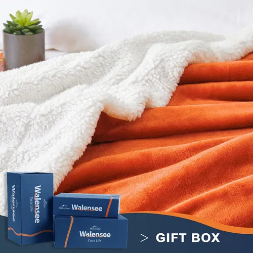Miniatura 2 de Walensee Manta de vellón Sherpa (Tamaño de manta de 50 x 60 pulgadas, naranja) Manta de felpa peluda súper suave reversible de franela de microfibra