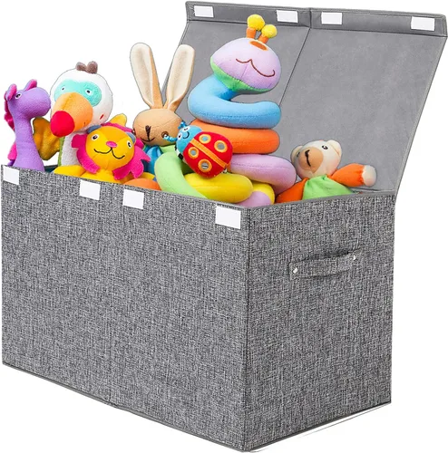 Miniatura 19 de popoly Caja grande de juguetes de 122L con tapa, organizador plegable de almacenamiento de juguetes con divisor extraíble para niños, niños, niñas