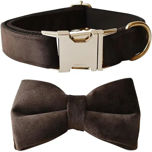 Miniatura 27 de Love Dream Collar de corbatín para perro, Collares de terciopelo para perros con corbatín desmontable y hebilla de metal, Collares de corbatín Verde
