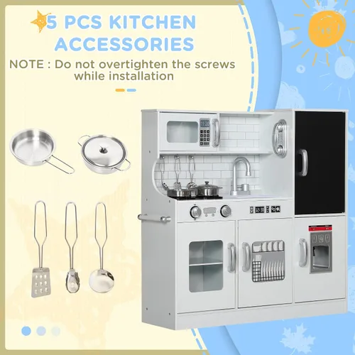 Miniatura 6 de Qaba Juego de Cocina de Juguete para Niños - Cocina de Simulación con Teléfono, Pizarra, Perchero de Toallas, Máquina de Hielo, 5 Accesorios