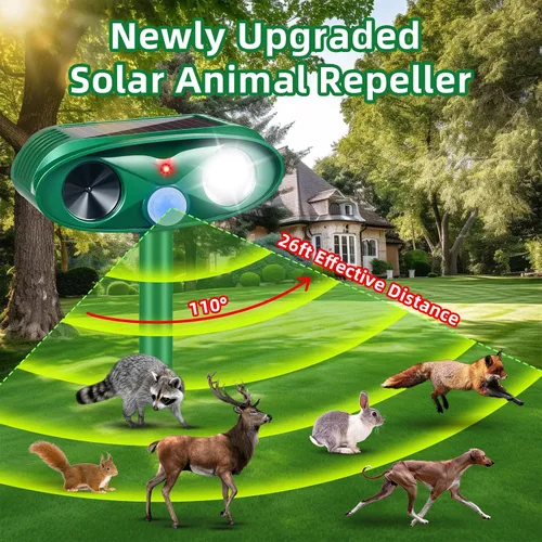 Miniatura 3 de Dispositivos repelentes de ciervos y gatos mejorados, repelente solar ultrasónico de animales al aire libre con sensor de movimiento y luz