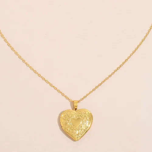 Miniatura 3 de yaozeio Collar de medallón dorado con medallón de imagen para mujeres que sostienen fotos fotos en forma de corazón, collar con colgante de medallón