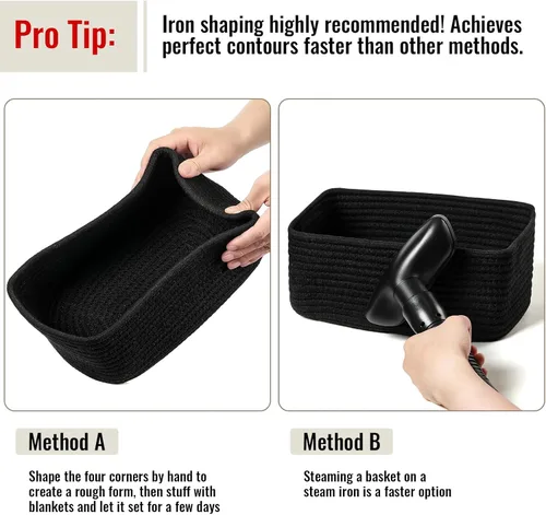 Miniatura 7 de Paquete de 8 cestas de almacenamiento pequeñas para organizar, cubos de cuerda tejida para baño, armario, organizador de estantes, bonita caja Negro