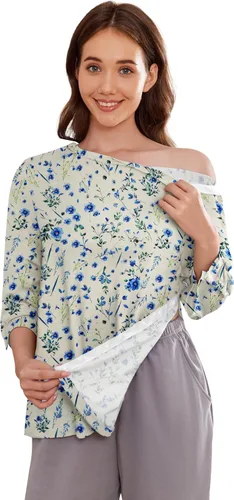 Camisetas Deyeek para Mujeres Después de Cirugía de Hombro Desmontables Mangas 3/4 Tops para Después de Cirugía de Manguito Rotador Ropa Adaptativa
