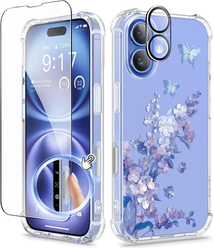 Miniatura 53 de GVIEWIN Funda diseñada para iPhone 13 de 6.1 pulgadas, con protector de pantalla de vidrio templado + protector de lente de cámara, flor Hibisco