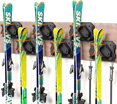 Miniatura 8 de Estante de pared de esquí y snowboard para garaje, se adapta a cualquier tabla, soportes de montaje en pared, almacenamiento sin daños, organizador
