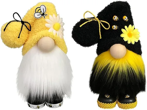 Adornos de elfo de abejorro, gnomos de peluche, hechos a mano, diseño de girasol, enano, estante de gnomo, bandeja escalonada, decoración del día de