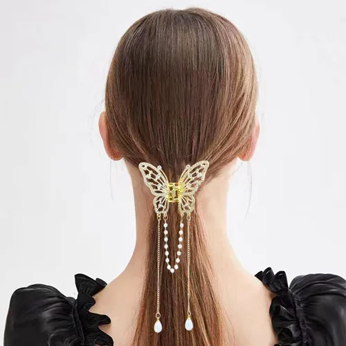 Miniatura 4 de 3 Piezas de Pinzas de Mariposa para el Cabello, Pinzas de Cabellera con Borla de Mariposa, Pinzas de Mariposa con Pedrería de Metal, Pinzas