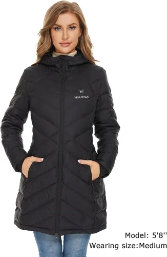 Miniatura 4 de Venustas Women's Heated Long Jacket with 90% Duck Down, 7.4V Battery Pack, Electric Heated Puffer Coat For Skiing Camping