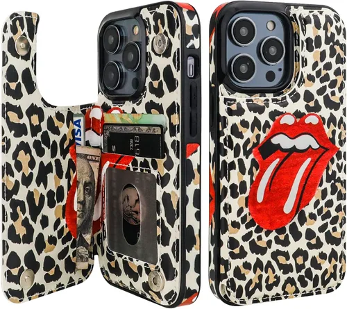 Miniatura 20 de HAOPINSH Funda tipo cartera para iPhone 14 Pro con tarjetero, patrón de flores pálidas en la parte trasera, de piel sintética, con ranuras para Flor