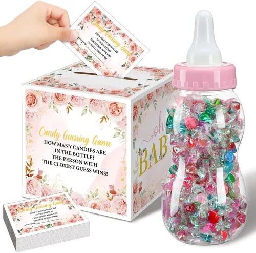 Miniatura 28 de Glenmal Juego de 52 piezas de regalo para juegos de baby shower, biberón grande para juego de ducha, adivina cuántos dulces decoraciones