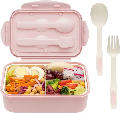 Miniatura 15 de LOVINA Cajas Bento para Adultos – Contenedor de almuerzo Bento de 1100 ML para niños con cuchara y tenedor – Tamaño perfecto duradero para comida