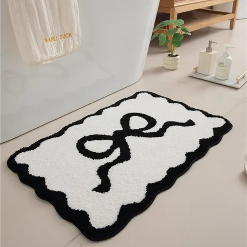 Miniatura 3 de Tapete de baño festoneado negro de 26 x 18 pulgadas, tapetes de baño suaves y absorbentes, lavables a máquina, de microfibra, para bañeras, lavabos