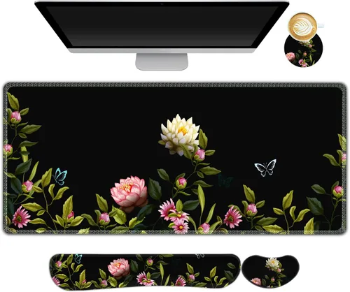 Miniatura 39 de ARTSO Juego de Alfombrilla de Mouse Extendida para Juegos, Reposamuñecas para Teclado + Reposamuñecas + Alfombrilla de Mouse XXL Grande + Posavasos