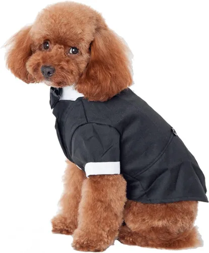 Miniatura 5 de GabeFish Chaquetas de boda para mascotas, traje para perros con pajarita, cachorro, gato, ropa formal camisa esmoquin (negro, S