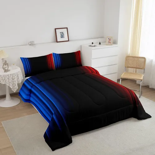Miniatura 2 de Feelyou Juego de edredón geométrico degradado para adolescentes, tamaño individual, para niños y mujeres, azul, rojo y negro, juego de ropa de cama