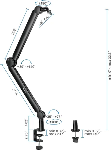 Miniatura 7 de Mount-It! Brazo de micrófono, brazo de micrófono, soporte de escritorio ajustable de micrófono de movimiento completo, para transmisión