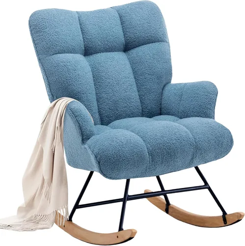 Miniatura 15 de Zedachica Mecedora tapizada para cuarto de bebé, silla mecedora tapizada, asiento acolchado con respaldo alto, cómoda silla auxiliar para sala