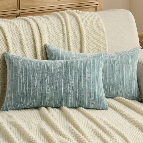 Miniatura 19 de FUTEI Paquete de 2 fundas de cojín de felpilla de 16 x 16 pulgadas, fundas de cojín decorativas con textura de línea suave, decoración moderna