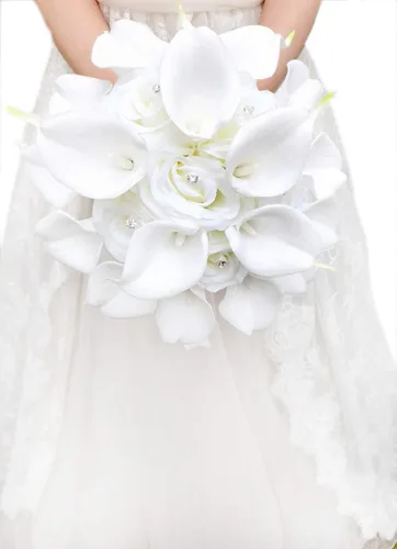 YIFUwedding - Ramo de flores artificiales para decoración de fiestas, ramo de 9 pulgadas (color blanco)