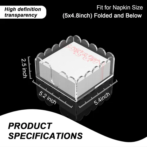 Miniatura 4 de YAGELI Servilletero acrílico transparente – Elegante bandeja festoneada para cóctel, baño, cocina y comedor – Toalla de papel plana y organizador