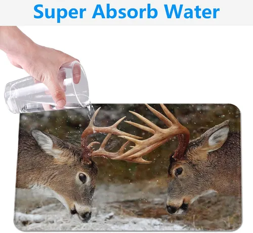 Miniatura 4 de Tapetes de baño con ciervos y alces, lavables a máquina, antideslizante, absorbente de agua, tapete de bienvenida para suelos de cocina