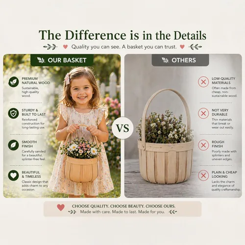 Miniatura 7 de Pequeña cesta de almacenamiento decorativa de madera redonda natural con mango