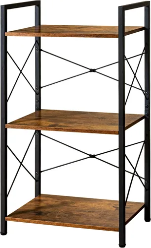 HCHQHS Estantería Pequeña, Estantería Industrial Ajustable de 3 Niveles, Estantería Abierta Rústica, Estanterías Horizontales de Madera y Metal