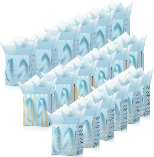 Miniatura 12 de Tenare - 24 pequeñas bolsas de regalo pequeñas de papel metálicas para fiestas, pequeñas con asas, papel de seda para joyas, envoltura de regalo