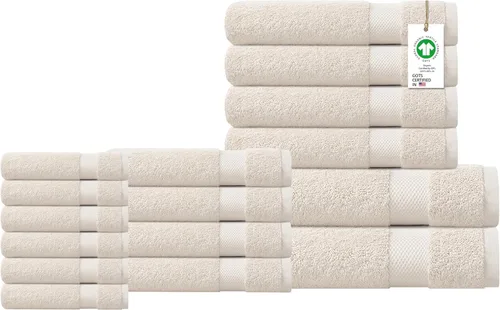 Miniatura 8 de Toallas 100% algodón orgánico de 22.93 oz/m² de felpa al tacto de secado rápido, paquete de 12 toallas de lavado de algodón orgánico, certificado