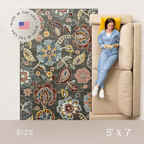 Miniatura 4 de Maples Rugs Gardena - Alfombras de área floral, fabricadas en Estados Unidos, lavable, antideslizante, alfombra de interior para entrada, vestíbulo