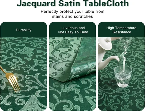 Miniatura 3 de Mantel cuadrado de damasco de desplazamiento verde jacquard de 52 x 52 pulgadas, mantel lavable para mesa de comedor, fiestas de buffet y campamento