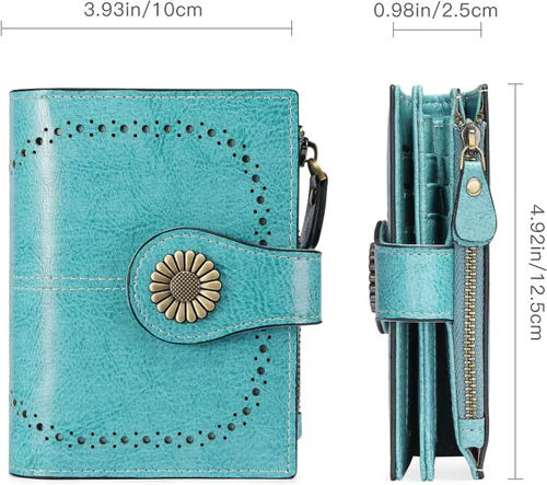 Miniatura 106 de SENDEFN - Billetera pequeña de piel auténtica para mujer, diseño plegable con ventana para tarjeta de identificación