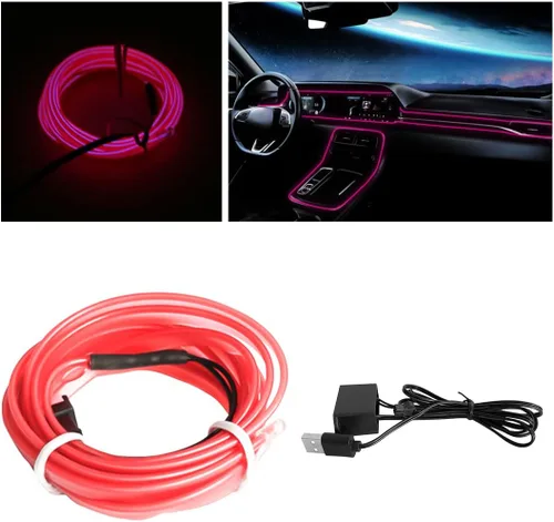 Miniatura 8 de Tira de luces LED de cable EL, tira de luz de neón automática USB de 10 pies/3M con borde de costura, kits de iluminación ambiental