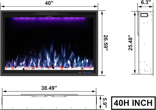 Miniatura 2 de Insertos de chimenea eléctrica habilitados para WiFi de 40 pulgadas, control de Alexa y aplicación, empotrado delgado y montado en la pared, 13 * 13