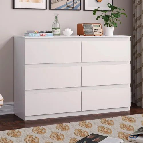 Miniatura 9 de Cómoda de 6 cajones para dormitorio, cómodas de madera de 47" de ancho, cómoda moderna con cajones para almacenamiento de ropa, organizador