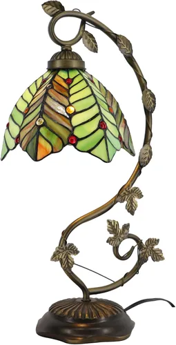 Tiffany Table Lamp, Stained Glass Desk Light, 8X10X21 Inches, Metal Leaf Base (Brown Green Leaf)