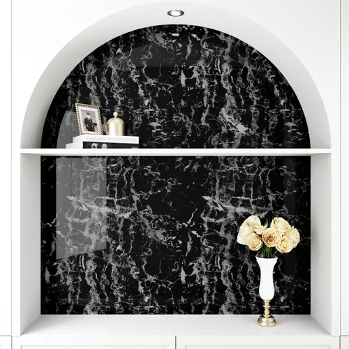 Miniatura 7 de Papel de contacto de mármol blanco y negro brillante para cocina, baño, papel tapiz de granito brillante, despegar y pegar, encimeras, papel