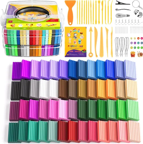 ARTpar Kit de arcilla polimérica de 50 colores, arcilla para modelar con herramientas de esculpir para principiantes, arcilla modeladora para 20.5 in