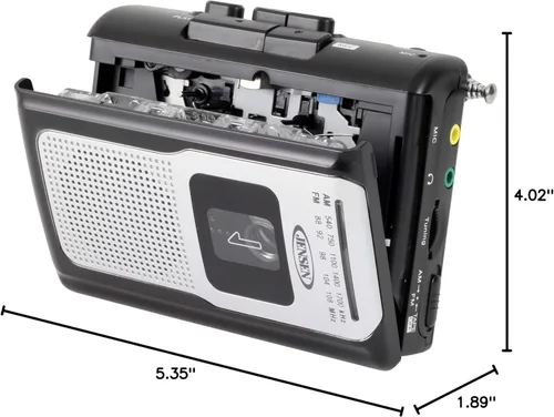 Miniatura 9 de Jensen CR-100 - Radio AM/FM portátil retro, reproductor de cassette personal, diseño compacto y ligero, estéreo de radio AM/FM, reproductor