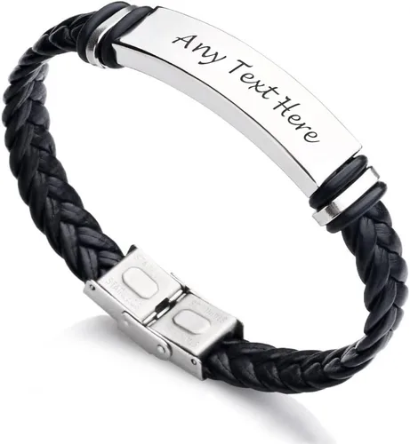 Personalized Mens Bracelet Leather Engraved Bracelet Gift for Boyfriend Him Husband Dad Best man Customized Gifts Christmas Birthday Wedding