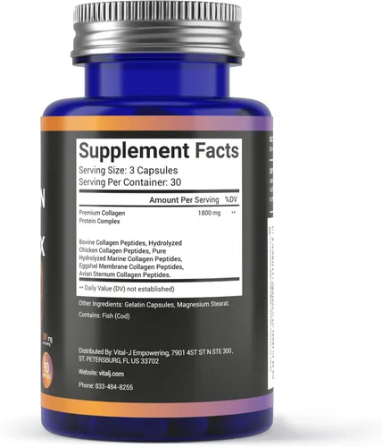 Miniatura 2 de Péptidos de colágeno 5 en 1 de 1800 mg, 90 cápsulas - Tipo I, II, III, V, X - Suplementos de colágeno cápsulas para mujeres y hombres - Proteína