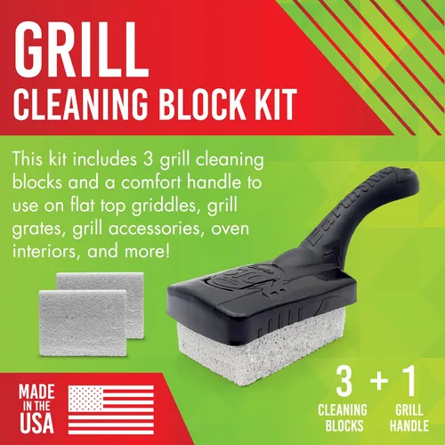 Miniatura 2 de EarthStone Kit de bloque de limpieza de parrilla, raspador de parrilla sin cerdas, 3 bloques de limpieza de parrilla y mango EZ-Grip de 7 pulgadas