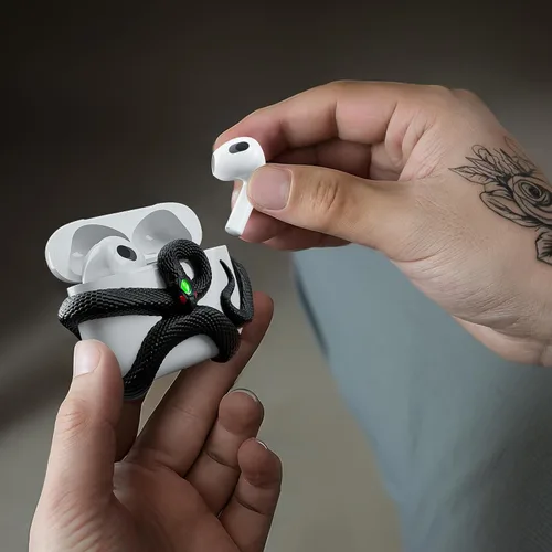 Miniatura 4 de La Funda Decorativa de Serpiente Compatible con AirPods 4ª Generación. Funda 3D Creativa y Estética de Serpiente de HaloMyyth, Cabeza Iluminada