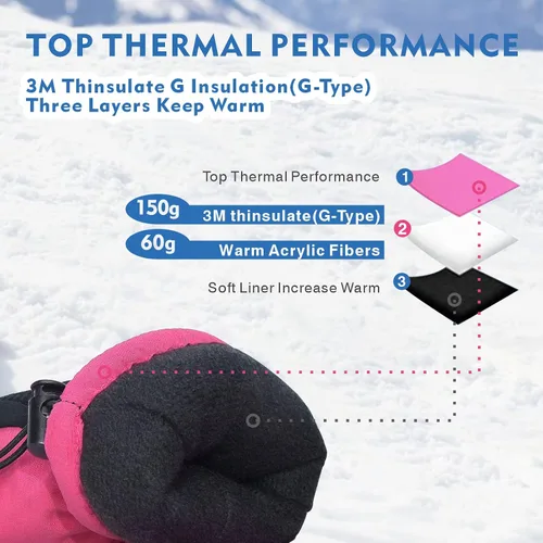 Miniatura 4 de BQA Guantes de esquí para niños, impermeables, para invierno, clima frío, snowboard, nieve, guantes cálidos para niños y niñas