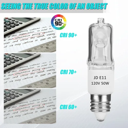 Miniatura 4 de JDE11 - Bombilla E11 de 120 V, 50 W, E11, mini base de candelabro T4 E11, bombilla halógena regulable blanca cálida de 2700 K para ventilador